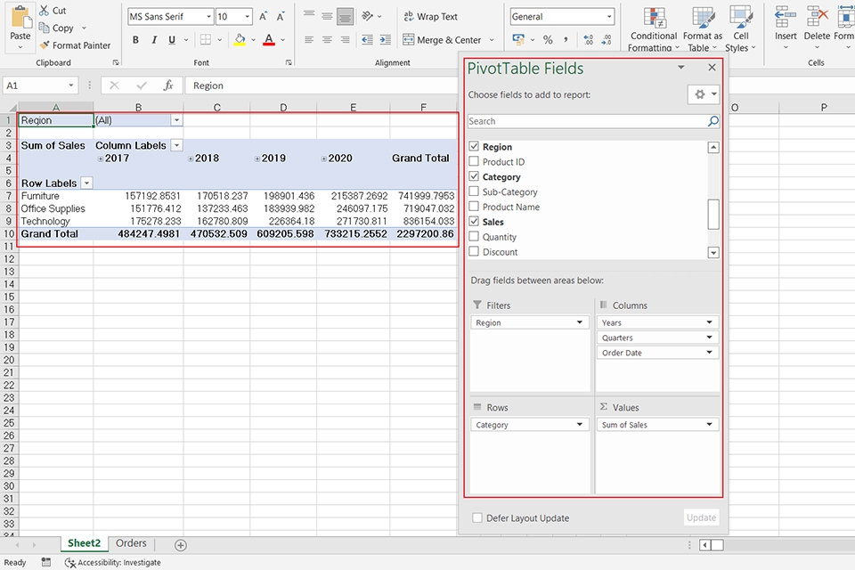 pivot table