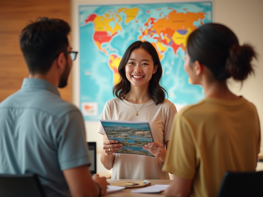Nhân viên kinh doanh tour du lịch trong quá trình tư vấn khách hàng